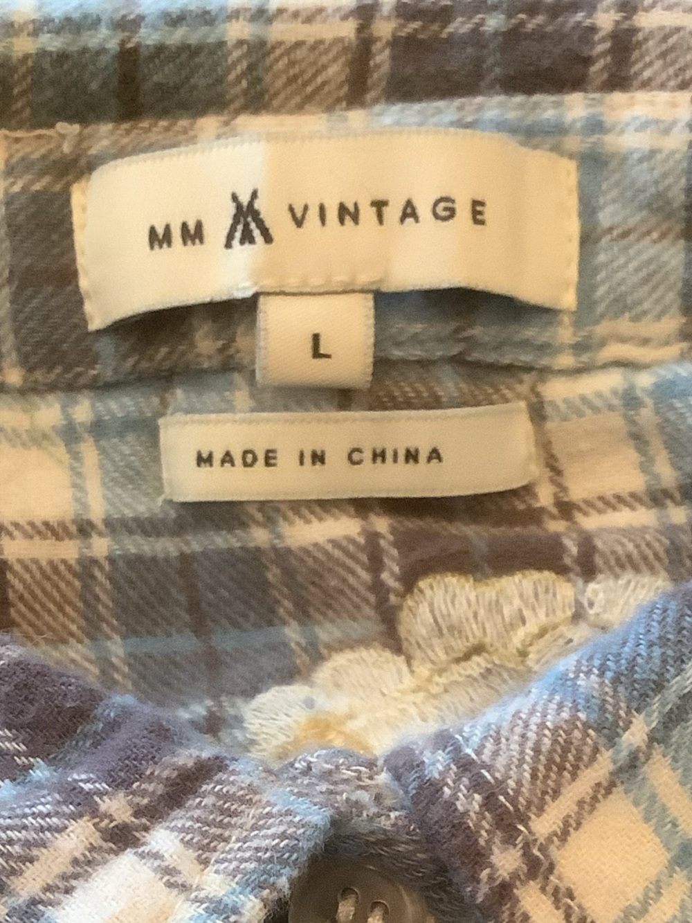 MM Vintage Plaid Embroidered Shirt Boho Festival Floral Back Top L - Picture 5 of 11